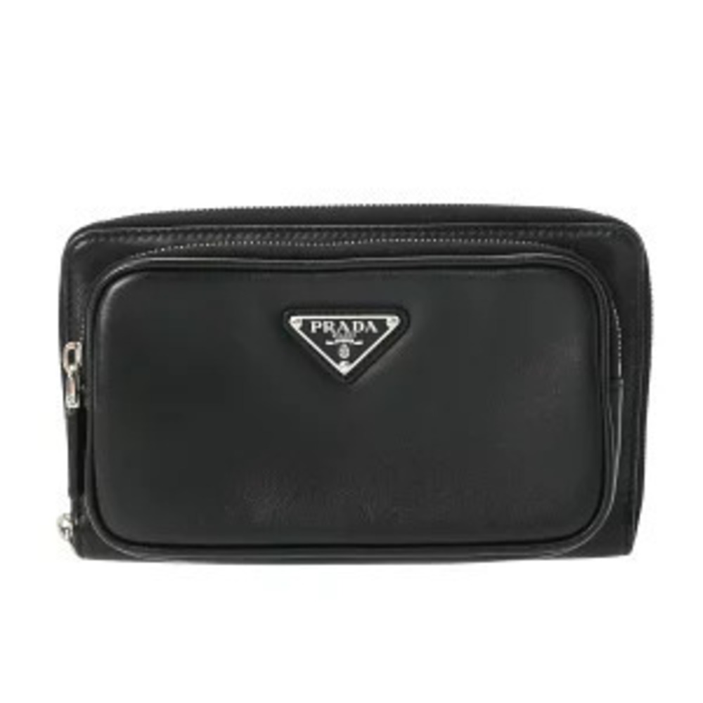 Prada Brique Vitello Daino Leather Crossbody Bag Black